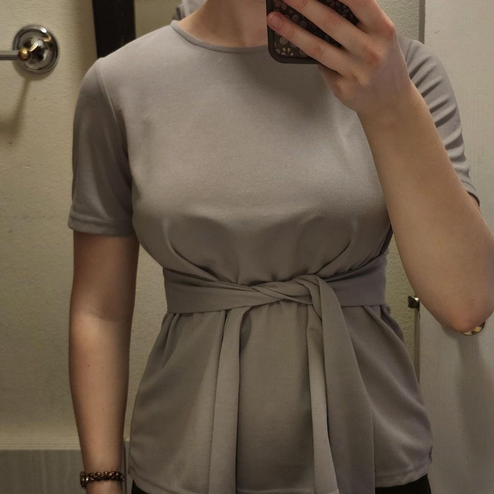 SHEIN Tan Tie Front Fitted Blouse